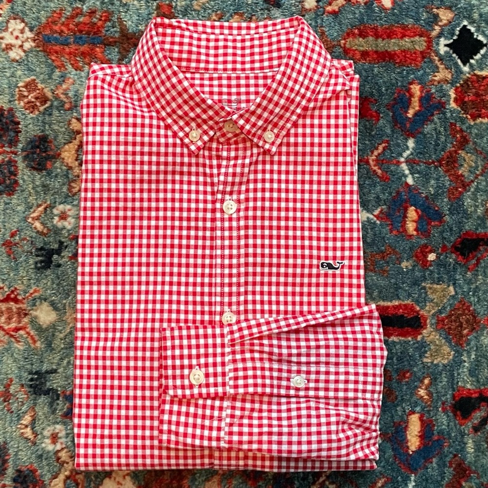 Vineyard Vines EUC Like New Size 16 Large Red & White Gingham Button Down Shirt